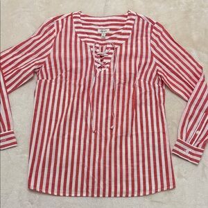 Style & Co. Red and White Striped Blouse Medium M